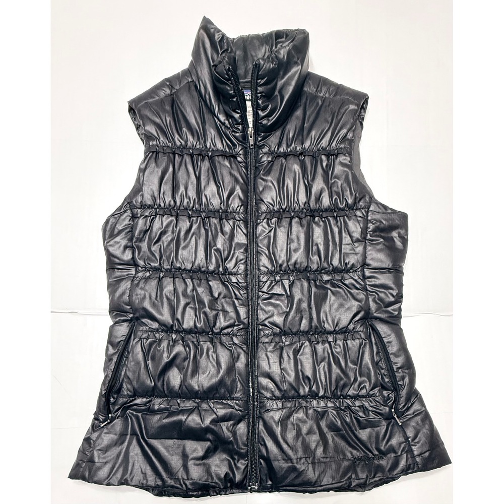 Patagonia Womens Black Ruched Quilted Puffer Vest Full Zip Size L Large